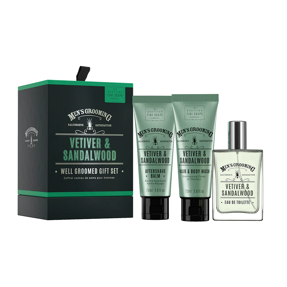 Scottish Fine Soaps Mens Vetiver & Sandalwood Groom Set - McCartans Pharmacy